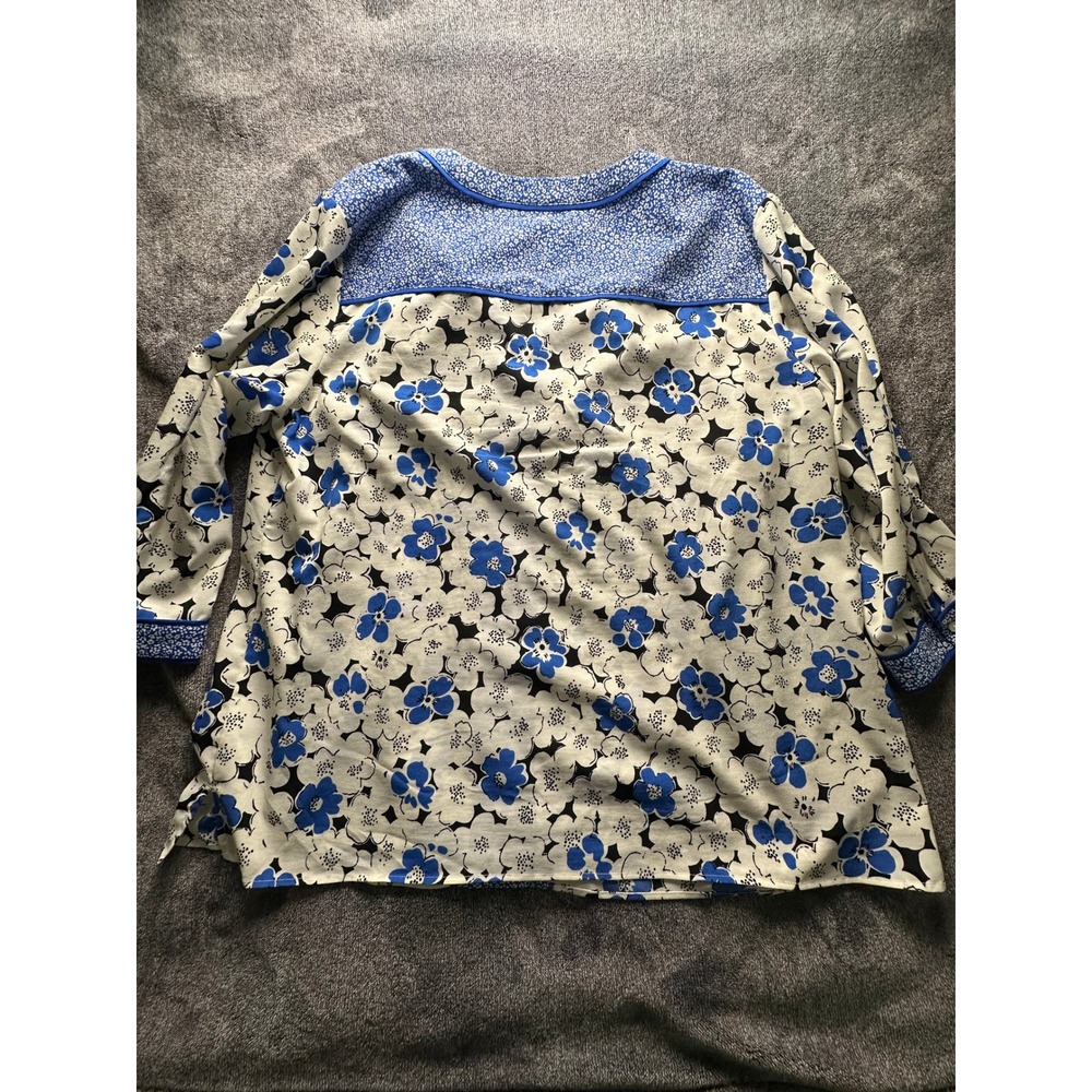 Talbots Woman Blue White Floral Print 3/4 Sleeve Blouse Top 2X CN505-23 - Picture 7 of 11